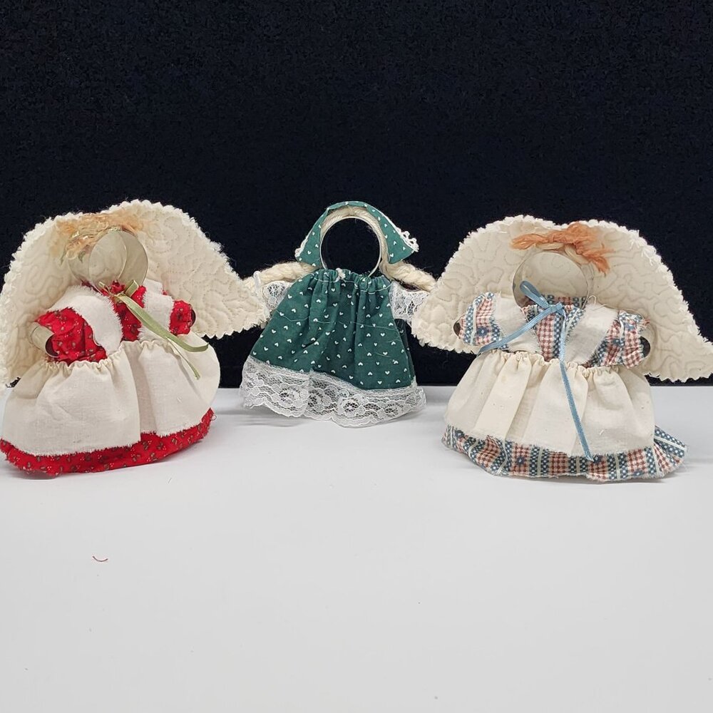 3 Cookie Cutter Handmade Prairie Rag Dolls on Gingerbread Girl